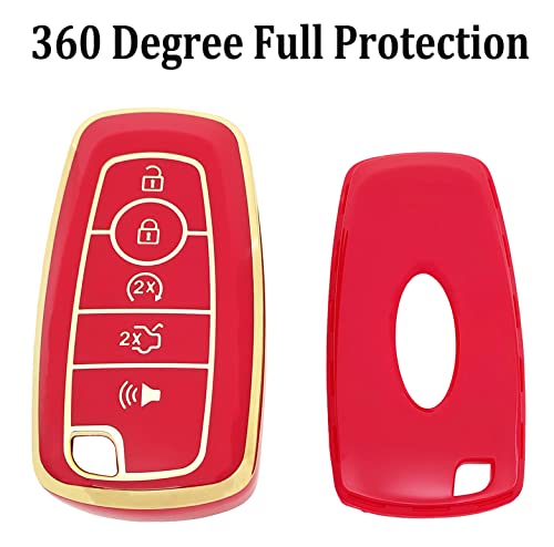 Soft TPU Key Fob Cover Case Fit for 2017 2018 2019 Ford Fusion Edge Mustang F150 Explorer Expedition Ecosport Keyless Entry Remote Holder Skin Jacket Protector with Keychain (Red)