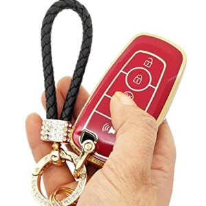 Soft TPU Key Fob Cover Case Fit for 2017 2018 2019 Ford Fusion Edge Mustang F150 Explorer Expedition Ecosport Keyless Entry Remote Holder Skin Jacket Protector with Keychain (Red)