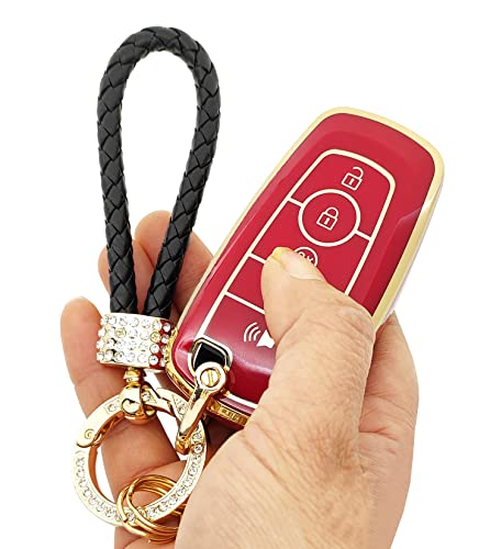 Soft TPU Key Fob Cover Case Fit for 2017 2018 2019 Ford Fusion Edge Mustang F150 Explorer Expedition Ecosport Keyless Entry Remote Holder Skin Jacket Protector with Keychain (Red)