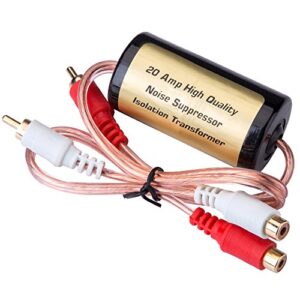 mr. ho 20 amp/12v rca car audio noise filter suppressor ground loop isolator transformer with male and female plugs