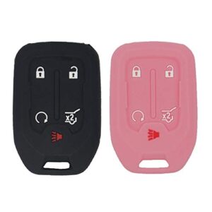 lemsa 2pcs keyless entry remote car smart key fob outer shell cover soft rubber protective case for gmc acadia terrain yukon chevrolet suburban tahoe hyq1aa 13584502 1551a-aa, black pink