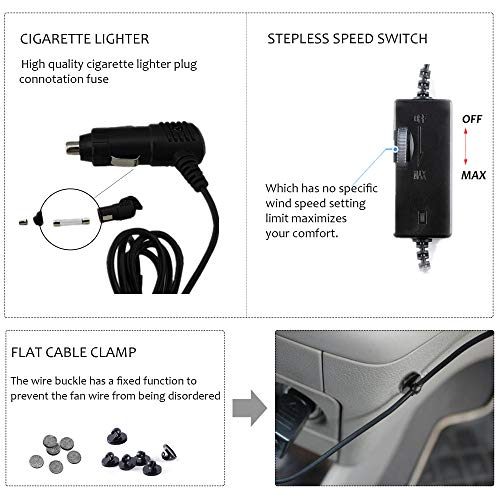 Car Fan 12V Automobile Cooling Fan for Backseat, Portable Cigarette Lighter Plug Car Seat Fan 360 Degree Dual Head Rotatable with Stepless Speed Regulation for SUV, RV, Van, Vehicles