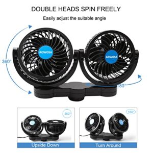 Car Fan 12V Automobile Cooling Fan for Backseat, Portable Cigarette Lighter Plug Car Seat Fan 360 Degree Dual Head Rotatable with Stepless Speed Regulation for SUV, RV, Van, Vehicles