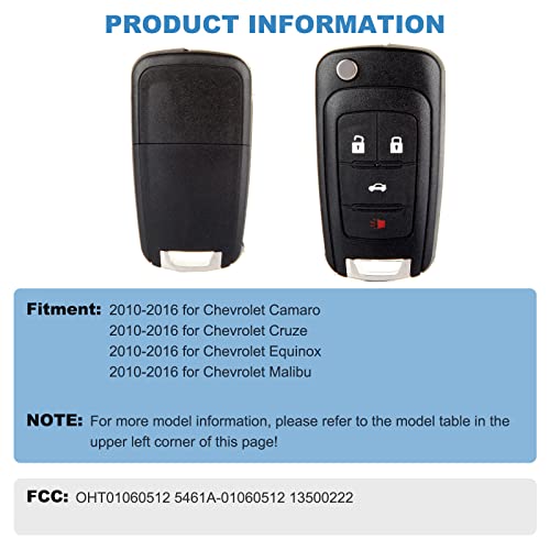 ECCPP key fob Keyless Entry Remote 10-17 Chevy for camaro for cruze for equinox for malibu for Buick for Regal for Encore for LaCrosse for GMC Terrain OHT01060512 5461A01060512-2pcs