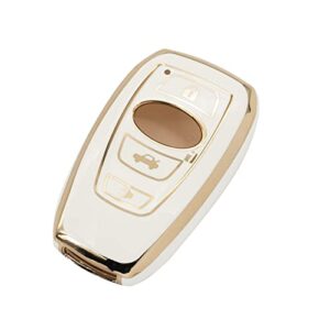 sk custom white tpu gold edge smart key fob case protective cover compatible with subaru forester crosstrek outback wrx ascent brz impreza legacy keyless entry remote accessories