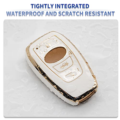 SK CUSTOM White TPU Gold Edge Smart Key Fob Case Protective Cover Compatible with Subaru Forester CrossTrek Outback WRX Ascent BRZ Impreza Legacy Keyless Entry Remote Accessories