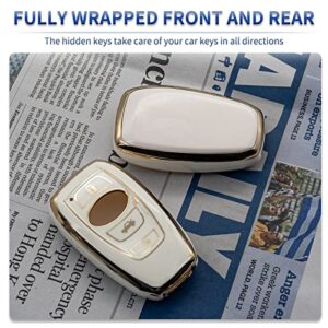 SK CUSTOM White TPU Gold Edge Smart Key Fob Case Protective Cover Compatible with Subaru Forester CrossTrek Outback WRX Ascent BRZ Impreza Legacy Keyless Entry Remote Accessories