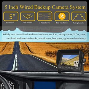 Backup Camera for Trucks, VECLESUS V5M Rear View Camera System, 5" LCD Screen with Waterproof Night Vision Rear Camera for Truck, RV, Trailer, Bus, Harvester, Pickup, Motorhome, Van, Large Vehicles