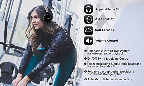 XO Vision IR630BL Universal IR Wireless Foldable Headphones - Black Wireless Bluetooth-Enabled Lightweight Portable for iPhone, Car, Kids Wireless Headphones for Universal Car Entertainment System