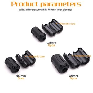 Taigoehua 20 Pieces (Black) RFI EMI Noise Suppressor Cable Clip for 5mm/ 7mm/ 9mm Diameter Cable