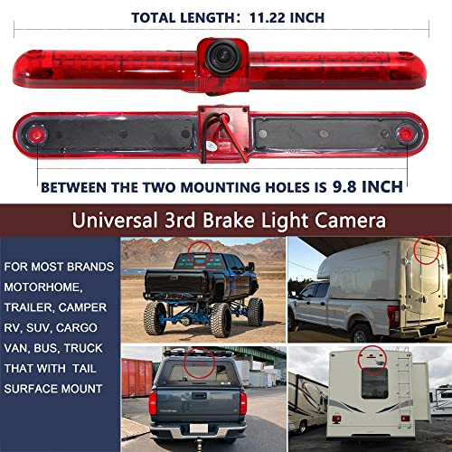 Anina Tail Surface Mount Backup Camera W/LED 3rd Brake Light for Jayco Coachmen Freelander Trailer Camper RV Van, Jeep Wrangler JK Ursa Minor, Chevy Colorado/Canyon Parking Reverse Stop Lamp Camera