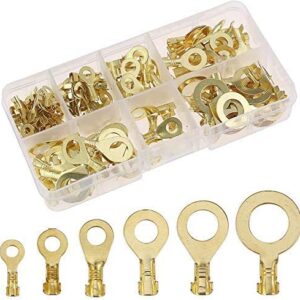 150 Pcs Cable Ring Terminal Ring Cable Lugs Copper Lugs Ring Terminals Connectors Brass Crimp Cable Connector Wire Terminals Assortment Kit