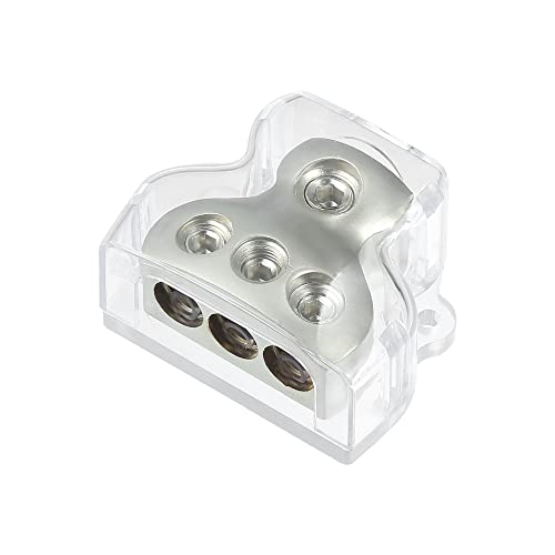 X AUTOHAUX 0 Gauge in 4 Gauge Out 3 Way Power Distribution Block for Car Audio Splitter Transparent Base Cover