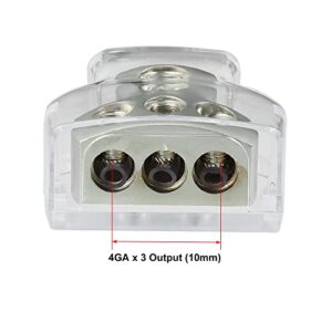 X AUTOHAUX 0 Gauge in 4 Gauge Out 3 Way Power Distribution Block for Car Audio Splitter Transparent Base Cover