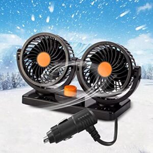 KINOWJI Car Cooling Air Fan,12V/24V Electric Dual Head Cooling Air Circulator 360 Degree Rotatable Auto Fan for Sedan SUV/RV/Boat/Truck /Auto Vehicles (24V)