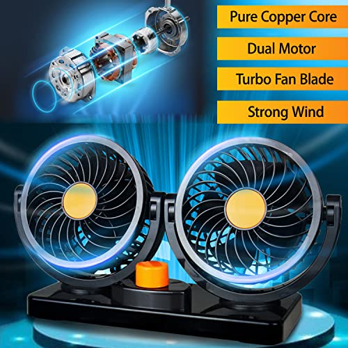 KINOWJI Car Cooling Air Fan,12V/24V Electric Dual Head Cooling Air Circulator 360 Degree Rotatable Auto Fan for Sedan SUV/RV/Boat/Truck /Auto Vehicles (24V)