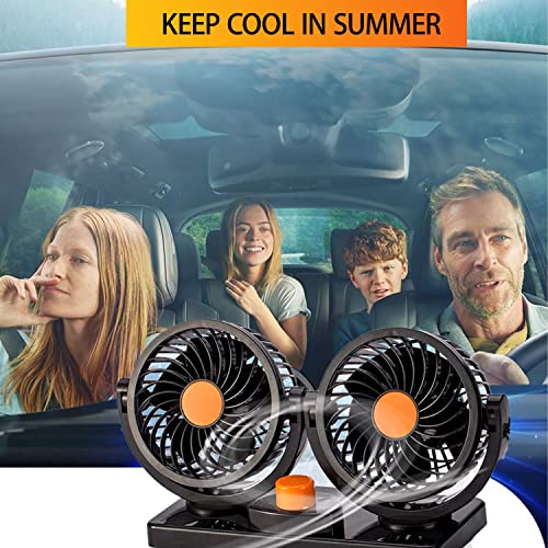 KINOWJI Car Cooling Air Fan,12V/24V Electric Dual Head Cooling Air Circulator 360 Degree Rotatable Auto Fan for Sedan SUV/RV/Boat/Truck /Auto Vehicles (24V)