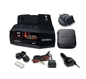 uniden r8 extreme long-range radar/laser detector, dual-antennas front & rear detection w/directional arrows & rda-hdwkt smart hardwire kit with mute/mark button, led alert & power led