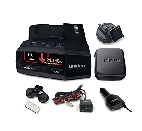 UNIDEN R8 Extreme Long-Range Radar/Laser Detector, Dual-Antennas Front & Rear Detection w/Directional Arrows & RDA-HDWKT Smart Hardwire Kit with Mute/Mark Button, LED Alert & Power LED