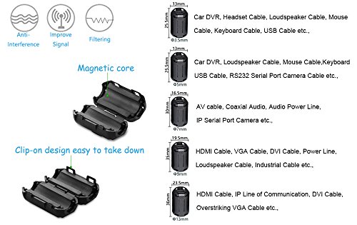 Yarachel 50PCS RFI EMI Noise Suppressor Cable Clip for 3.5mm/ 5mm/ 7mm/ 9mm/ 13mm Diameter Cable