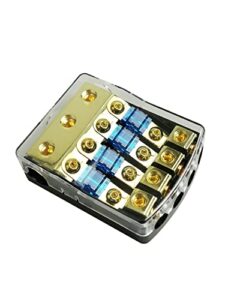 mini anl fuse holder, auto fuse distribution block 12v 0/2/4 gauge in to 4/8 gauge out for car audio amplifier copper wiring module, 60amp 4-way