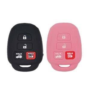 LemSa 2 Pack Keyless Entry Remote Car Key Fob Outer Shell Cover Soft Rubber Silicone Protector Keyless Jacket Case for Toyota Camry Avalon Corolla RAV4 Highlander Venza HYQ12BDM, Black Pink