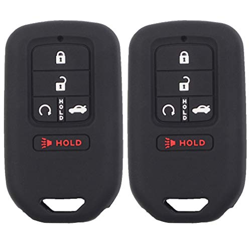 Btopars 2pcs 5 Buttons Black Silicone Smart Key Fob Cover Case Skin Protector Bag Compatible with Honda 2019 2020 2021 Civic Accord Pilot CR-V CRV Insight Passport Key Remote A2C81642600