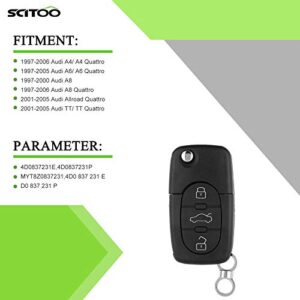 SCITOO 3 Buttons Keyless Entry Remote Car Key Fob Case Fit for Audi TT A4 A6 2001-2006 1PC FCC MYT8Z0837231