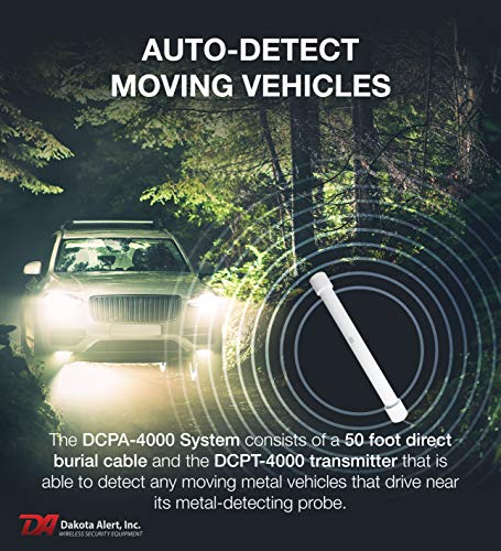 Dakota Alert Wireless Driveway Alarm System DCPA-4000 One Mile Wireless Range, DCR-4000 Receiver & DCPT-4000 Vehicle Detecting Probe Transmitter with Direct Burial Cable | Outdoor Vehicle Sensor Alarm