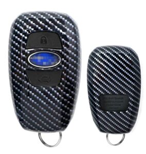 ijdmtoy black carbon fiber pattern key fob cover compatible with subaru 2013-up brz, 15-up legacy outback crosstrek, 16-up wrx/sti, 17-up forester impreza keyless fob