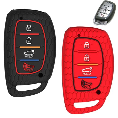 A.M.E. 2PCS Key Fob Cover for Hyundai Tucson Elantra Sonata Smart 4Button Remote , (Push Button) Case Skin Protector (RED & Black)