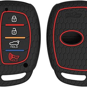 A.M.E. 2PCS Key Fob Cover for Hyundai Tucson Elantra Sonata Smart 4Button Remote , (Push Button) Case Skin Protector (RED & Black)