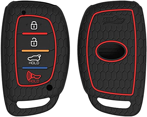 A.M.E. 2PCS Key Fob Cover for Hyundai Tucson Elantra Sonata Smart 4Button Remote , (Push Button) Case Skin Protector (RED & Black)