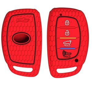 A.M.E. 2PCS Key Fob Cover for Hyundai Tucson Elantra Sonata Smart 4Button Remote , (Push Button) Case Skin Protector (RED & Black)