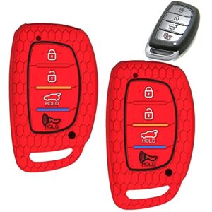 A.M.E. 2PCS Key Fob Cover for Hyundai Tucson Elantra Sonata Smart 4Button Remote , (Push Button) Case Skin Protector (RED & Black)