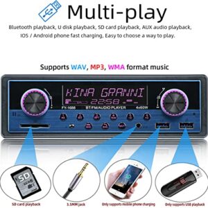 FYPLAY Dual USB Bluetooth Car Stereo, FM Radio Receiver, Hands-Free Calling, Built-in Microphone, USB/SD/AUX Port, Sky Blue Dual Knob Audio Car Multimedia MP3 Player, USB Fast Charging