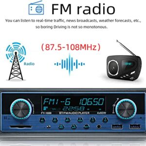 FYPLAY Dual USB Bluetooth Car Stereo, FM Radio Receiver, Hands-Free Calling, Built-in Microphone, USB/SD/AUX Port, Sky Blue Dual Knob Audio Car Multimedia MP3 Player, USB Fast Charging