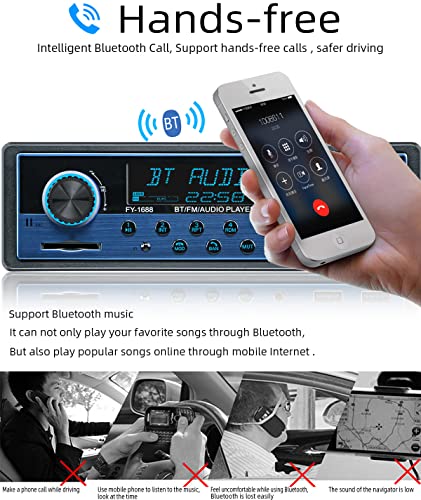 FYPLAY Dual USB Bluetooth Car Stereo, FM Radio Receiver, Hands-Free Calling, Built-in Microphone, USB/SD/AUX Port, Sky Blue Dual Knob Audio Car Multimedia MP3 Player, USB Fast Charging