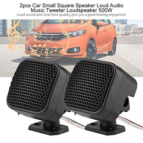 Automobile Tweeter Loudspeaker, 2pcs Car Small Square Speaker 500W Loud Audio Music Tweeter Loudspeaker for Most Cars Black