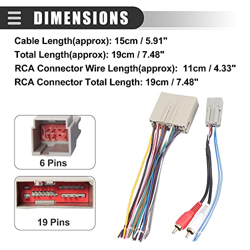 Motoforti Car Stereo CD Player Wiring Harness Set, Wire Radio Adapter 2 RCA Connector, for Ford Focus 2004-2007, Plastic, Metal, 70-5521, White, 1 Set