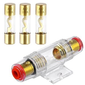 owofydr car stereo fuse holder 100 amp-size 4-8 awg inline waterproof fuse holder three 100a agu type fuses for car audio/alarm/amplifier/compressor (1 set)