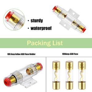 OWOFYDR Car Stereo Fuse Holder 100 Amp-Size 4-8 AWG Inline Waterproof Fuse Holder Three 100A AGU Type Fuses for Car Audio/Alarm/Amplifier/Compressor (1 Set)