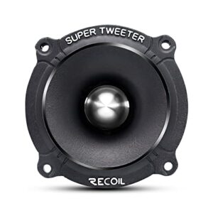 RECOIL TW250 High Compression Car Bullet Super Tweeters, 1-Inch High Temperature Kapton Voice Coil, Aluminum Frame and Diaphragm, 400 Watts Max, 200 Watts RMS, 4 Ohms, Pair