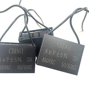 3Pcs CBB61 Celiling Fan Capacitor 2-Wire 4uF 450V AC 50/60Hz Metallized Polypropylene Film Capacitors