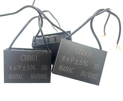 3Pcs CBB61 Celiling Fan Capacitor 2-Wire 4uF 450V AC 50/60Hz Metallized Polypropylene Film Capacitors