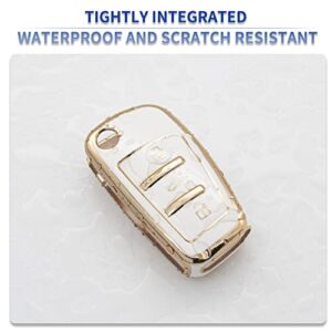 SK CUSTOM White TPU Gold Edge Smart Key Fob Case Protective Cover Compatible with Audi A1 A3 A4 A5 A6 A8 Q3 Q5 Q7 R8 RS4 S3 S4 S5 S6 S8 TT 3 Button Keyless Car Remote Accessory