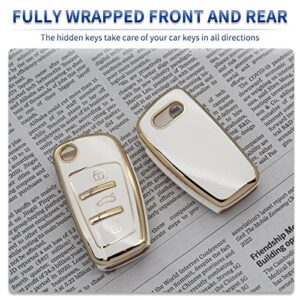 SK CUSTOM White TPU Gold Edge Smart Key Fob Case Protective Cover Compatible with Audi A1 A3 A4 A5 A6 A8 Q3 Q5 Q7 R8 RS4 S3 S4 S5 S6 S8 TT 3 Button Keyless Car Remote Accessory
