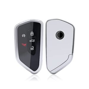 soft tpu smart remote car key fob cover holder case fit for volkswagen vw mk8 golf/gti skoda enyaq octavia full protection (silver)