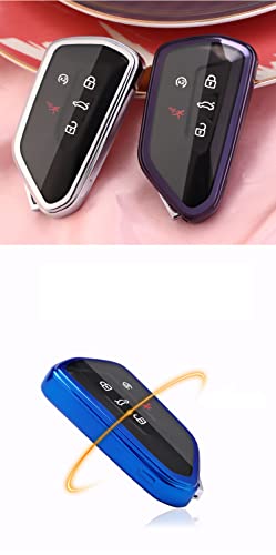 Soft Tpu Smart Remote Car Key FOB Cover Holder Case Fit for Volkswagen VW MK8 Golf/GTI Skoda Enyaq Octavia Full Protection (Silver)