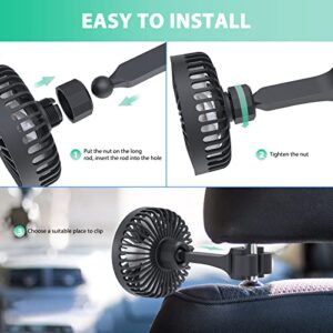 Aluan Car Fan, USB Powered Car Cooling Fan, 3 Speed Strong Wind 5V Rear Seat Air Circulation Fan with Adjustable Clip for Vehicles SUV RV